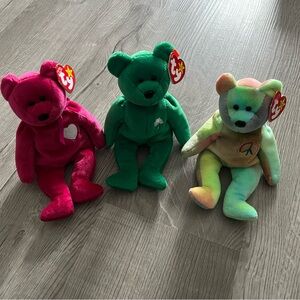Ty Beanie Babies Lot – Erin, Peace & Valentina – 1990s Vintage Plush Set